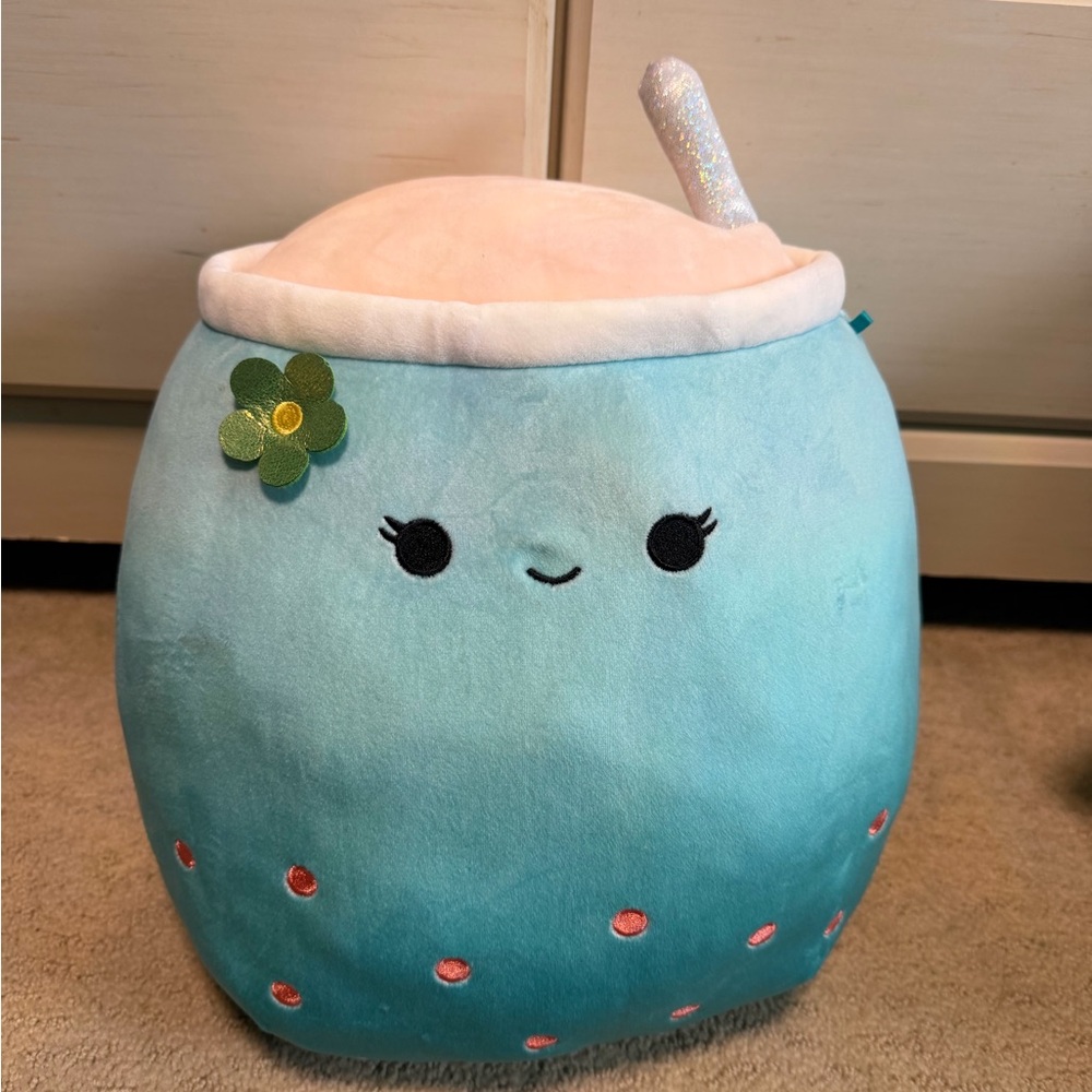 Squishmallows 14" Plush Jakarria The Aqua Blue Boba Drink Bubble Tea Kellytoy